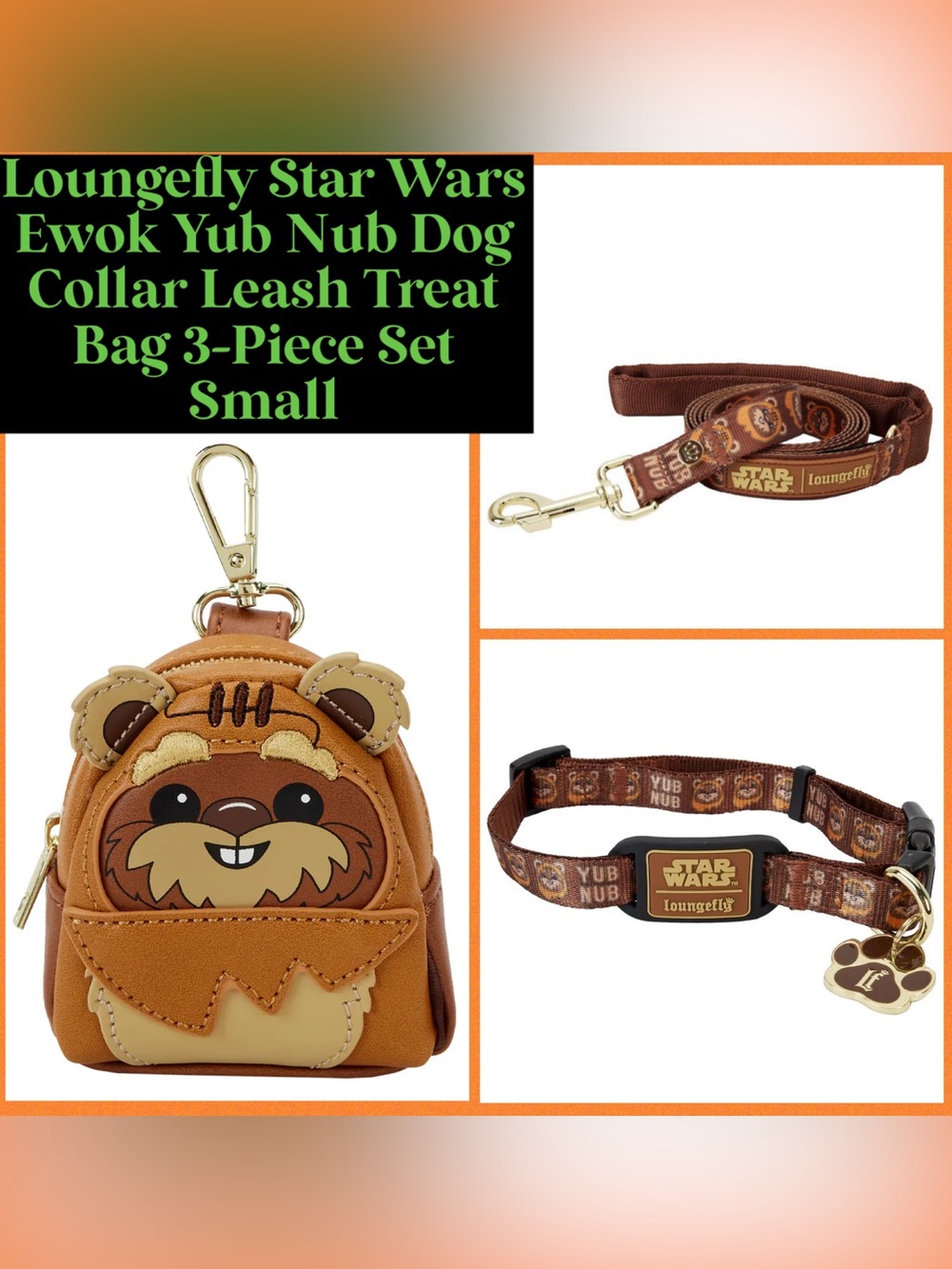 Loungefly Star Wars Ewok Yub Nub Dog Collar Leash Treat Bag Set Small NEVER used